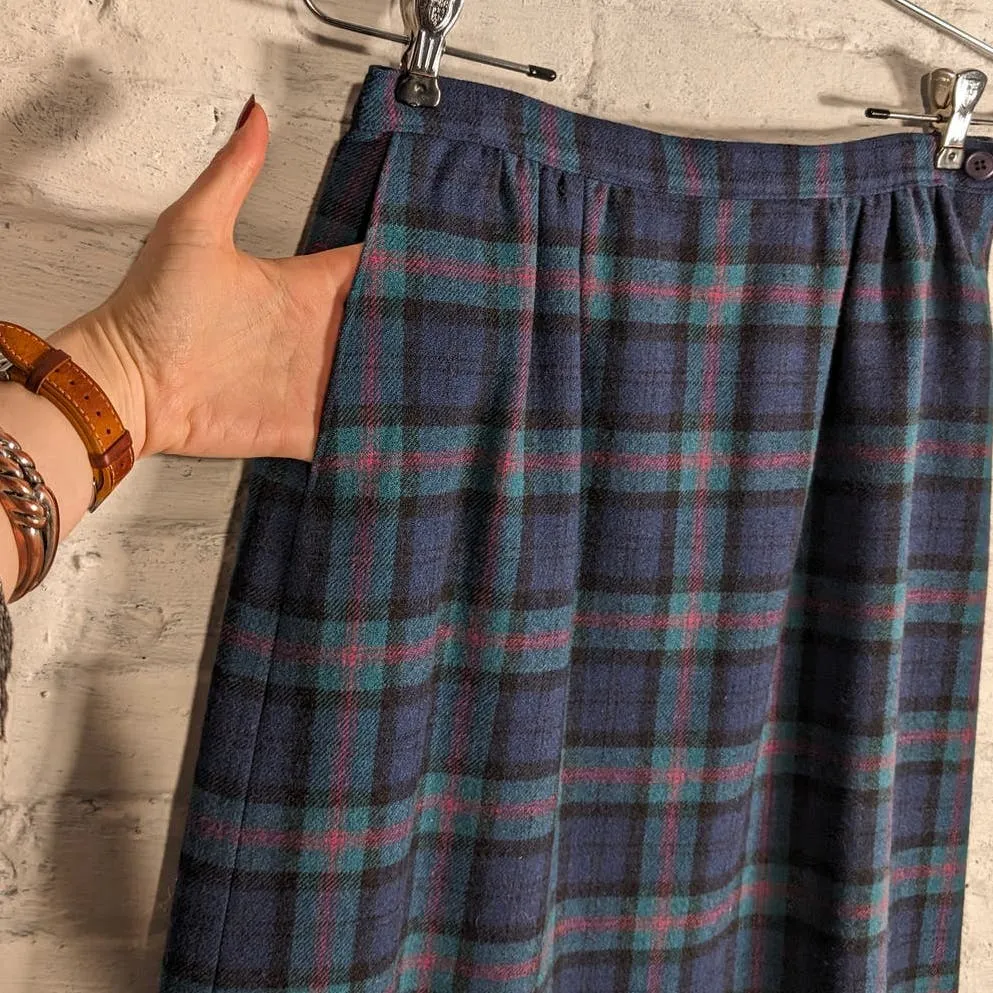 70s Vintage Pendleton Wool Grunge Skirt Minimalist Stripe Plaid Tartan Skirt