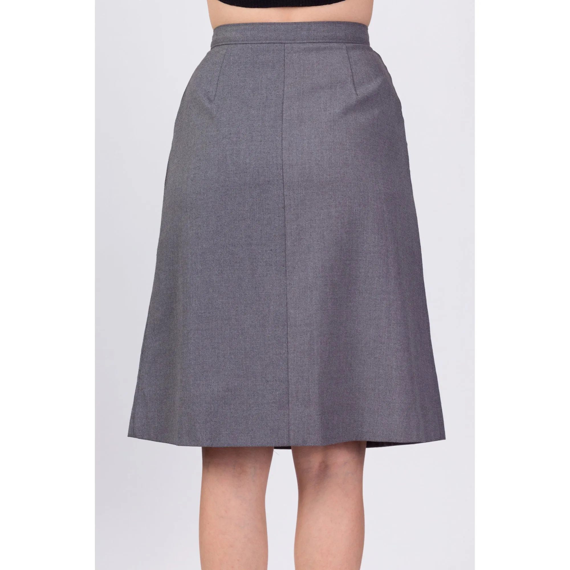 80s Grey Button Up Midi Skirt - XS to Small, 25"