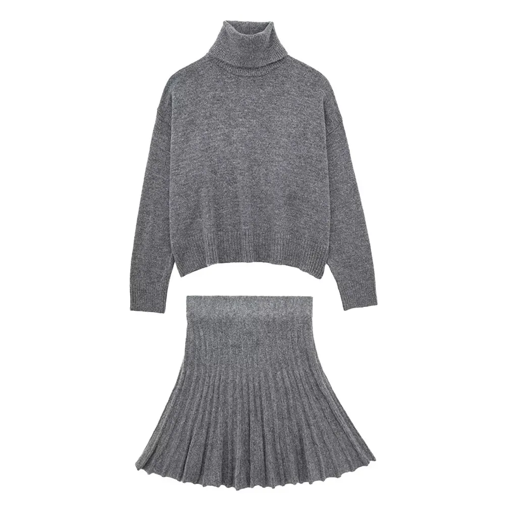 A&A Turtle Neck Knitted Sweater Skirt Set