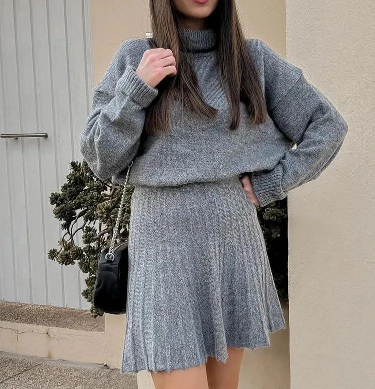 A&A Turtle Neck Knitted Sweater Skirt Set