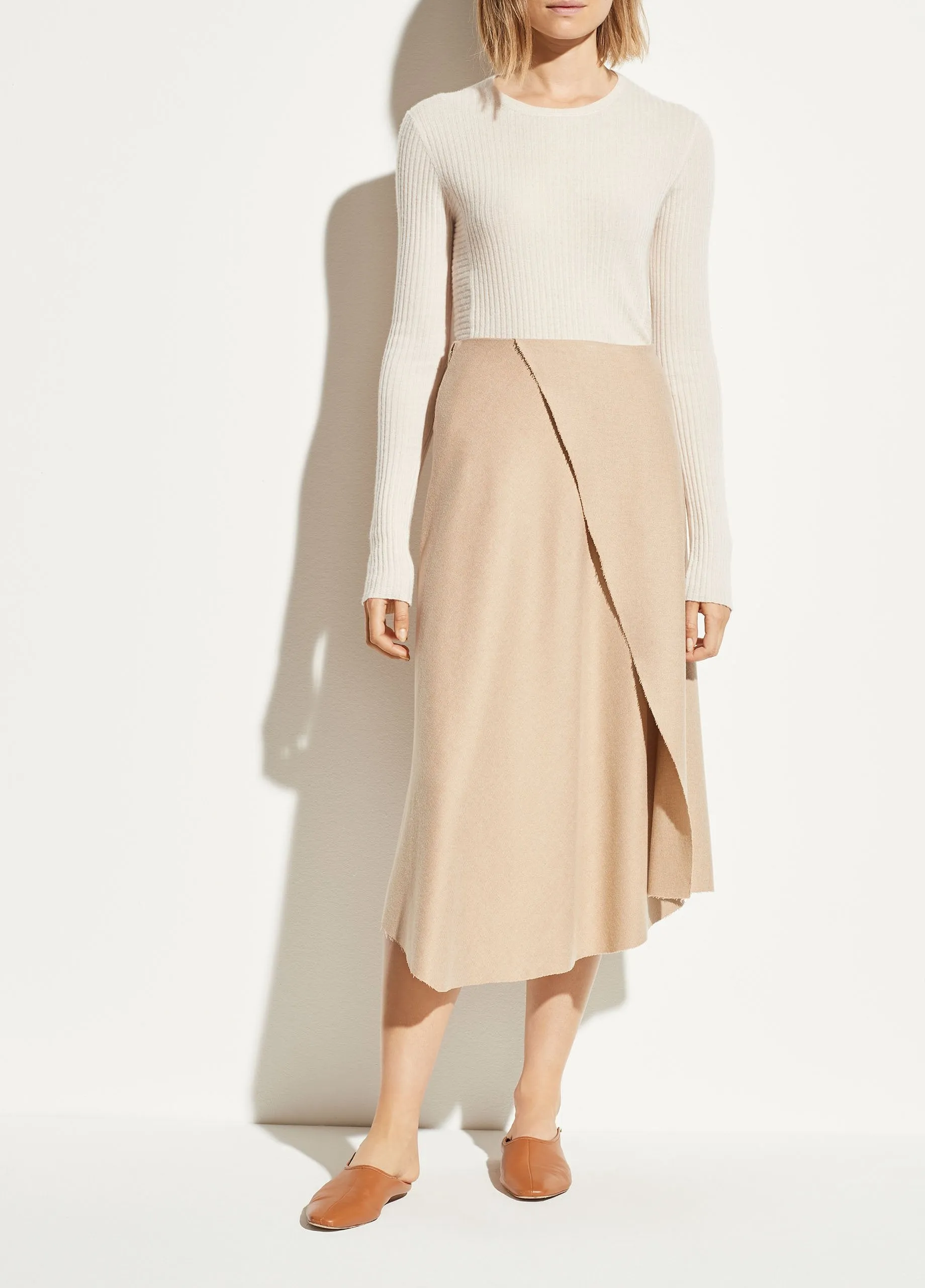 Asymmetric Drape Flannel Skirt in Desert Clay