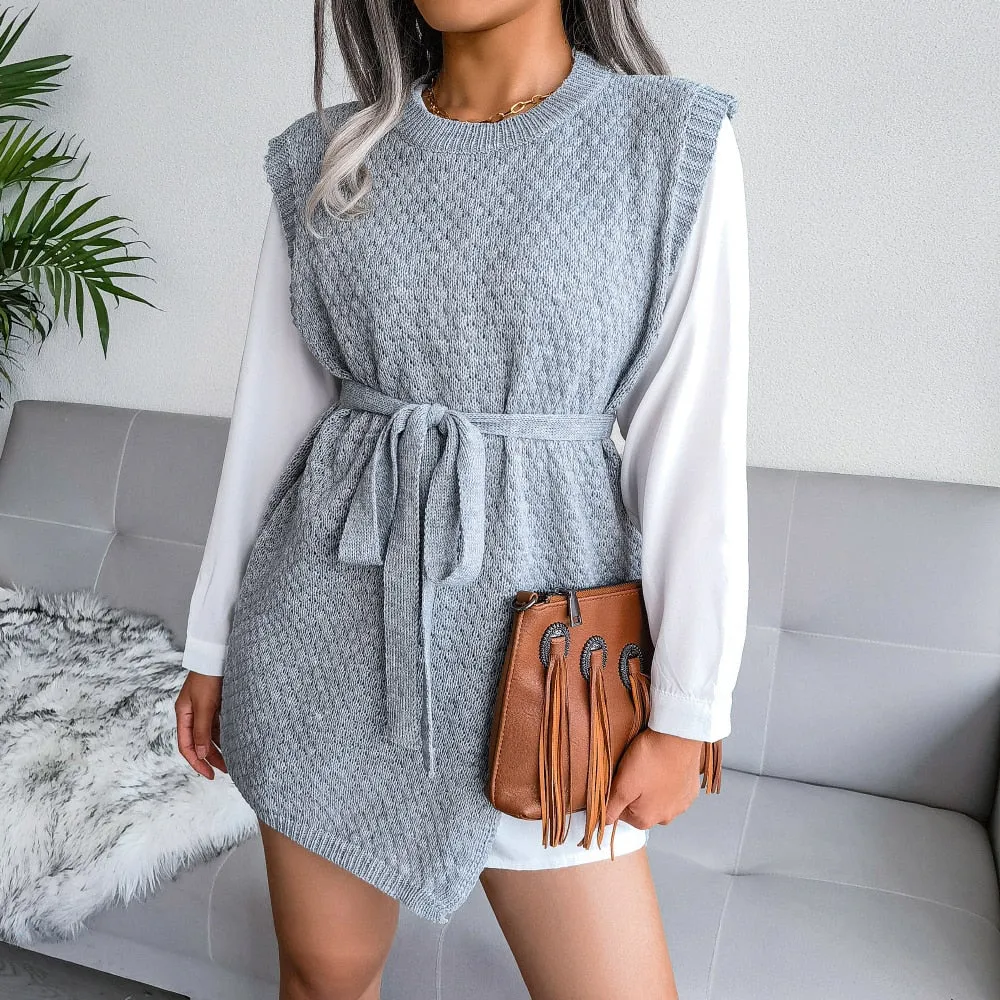 Autumn Dress Women Sleeveless Knitted Sweater Dresses