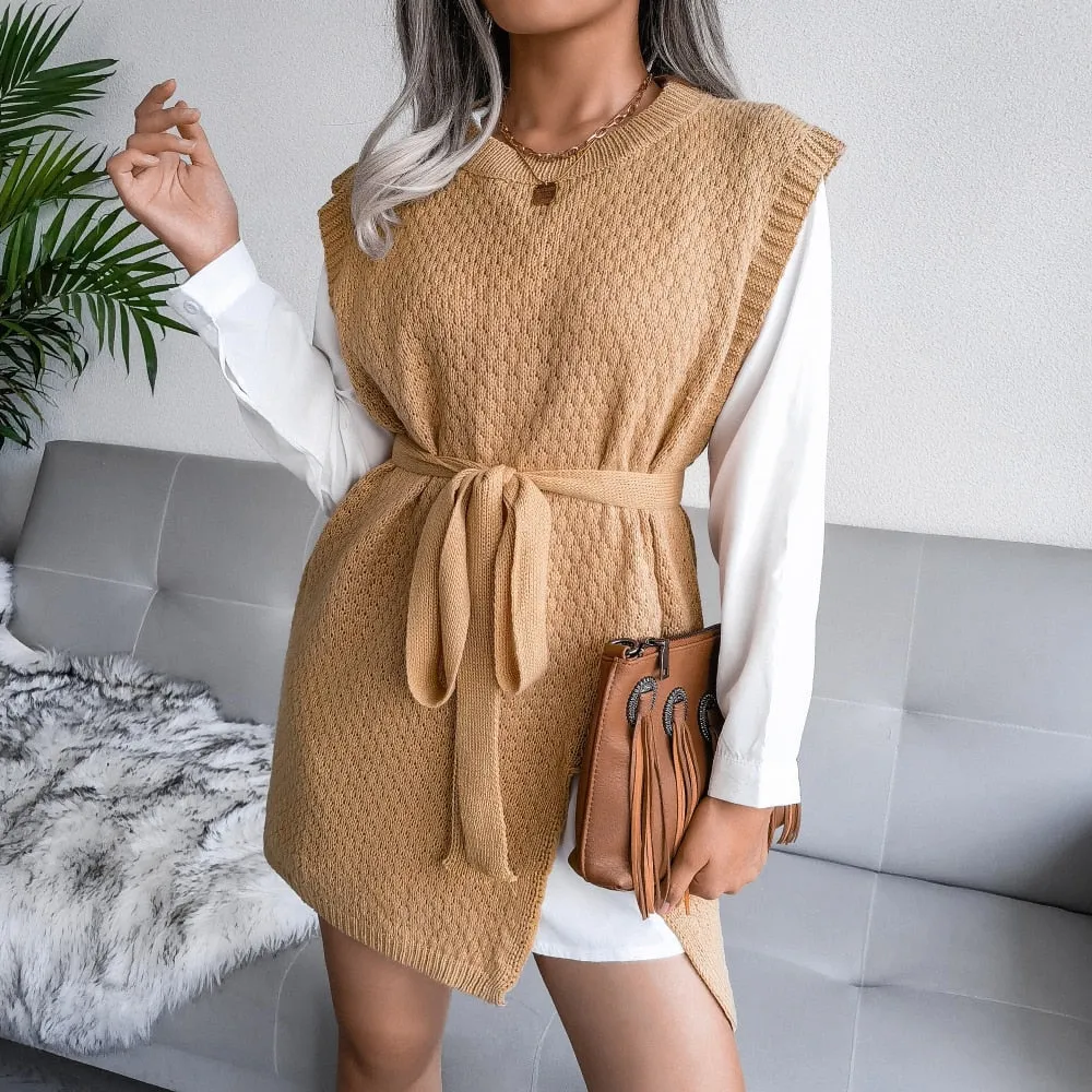 Autumn Dress Women Sleeveless Knitted Sweater Dresses