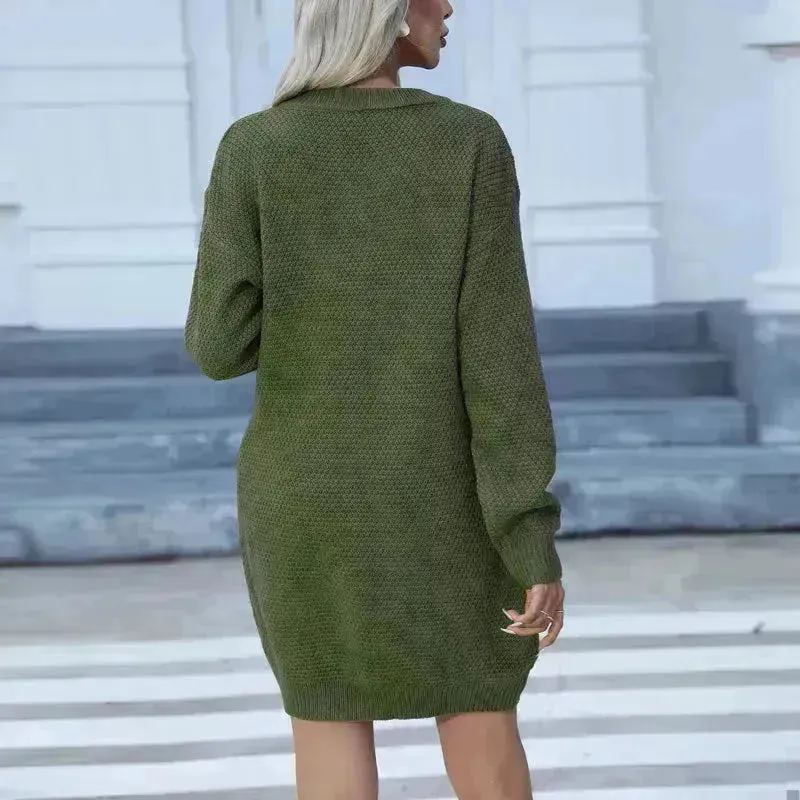 Autumn Winter Knitted Pullover Mini Sweater Dress