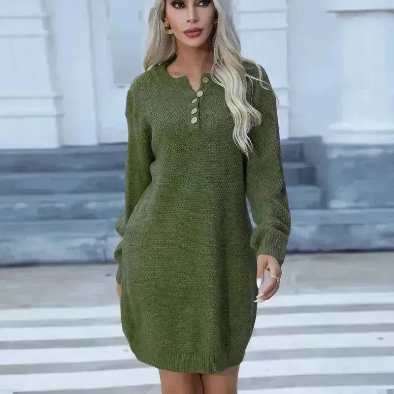 Autumn Winter Knitted Pullover Mini Sweater Dress