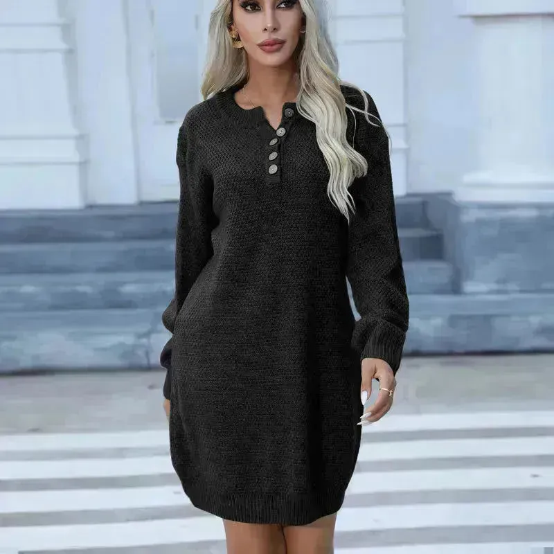 Autumn Winter Knitted Pullover Mini Sweater Dress