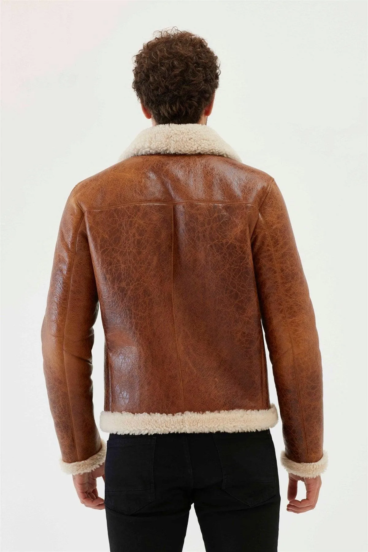 Aviator Tan & Off-White Shearling Jacket for Men