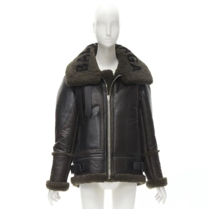 BALENCIAGA Demna 2018 Runway Le Bombardier green shearling aviator jacket XS