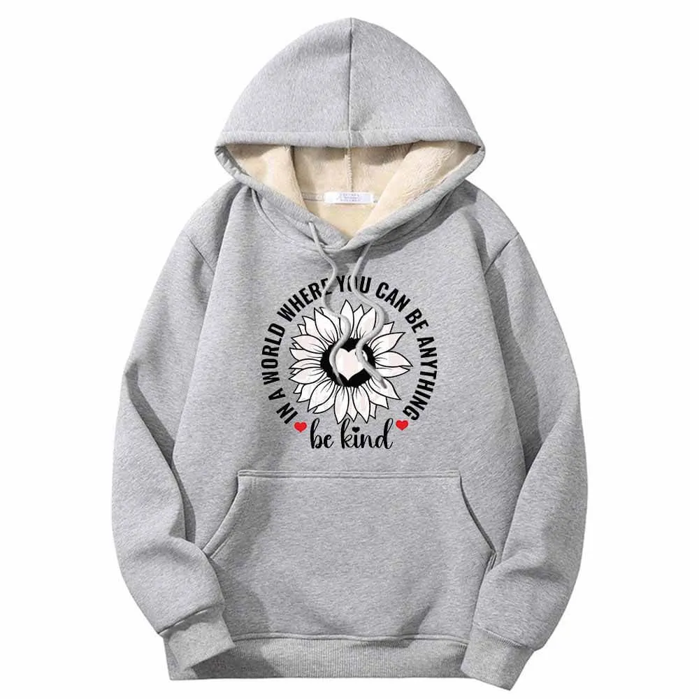 Be Kind Heart Flower Warm Fleece Sherpa Lined Hoodie