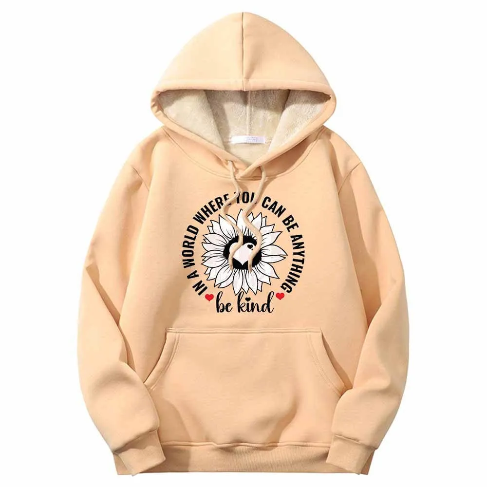 Be Kind Heart Flower Warm Fleece Sherpa Lined Hoodie