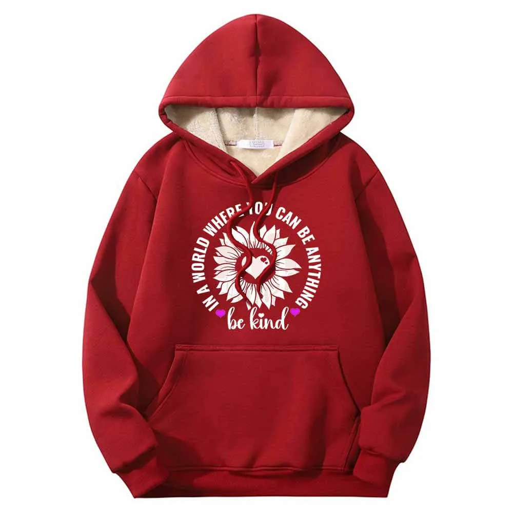 Be Kind Heart Flower Warm Fleece Sherpa Lined Hoodie