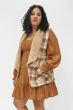 Beth Plaid Sherpa Lined Wide Collar Vest