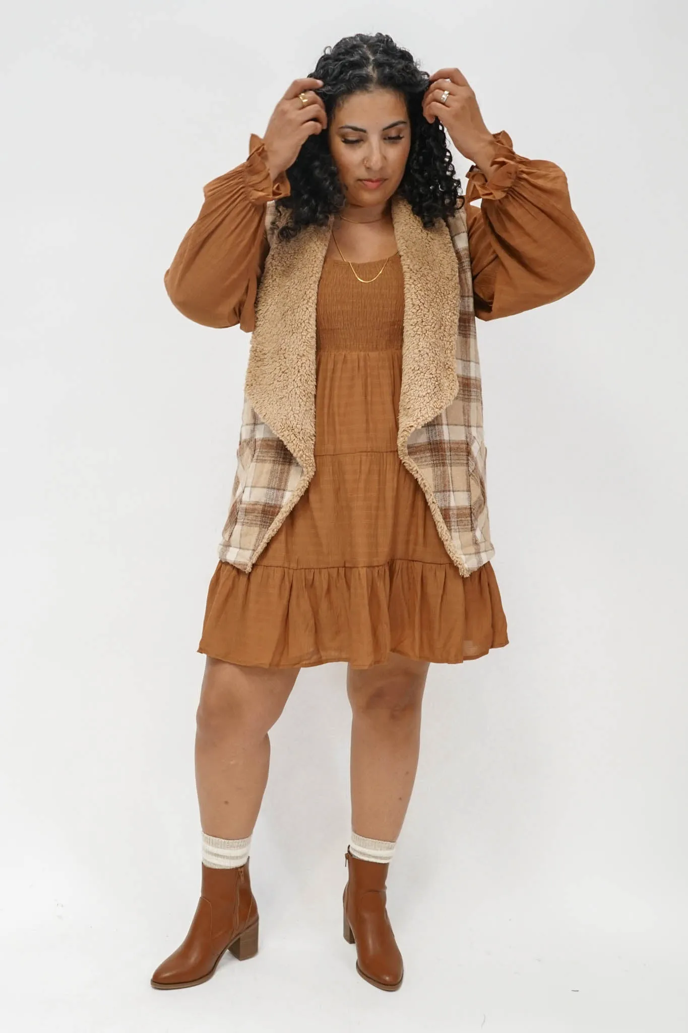 Beth Plaid Sherpa Lined Wide Collar Vest