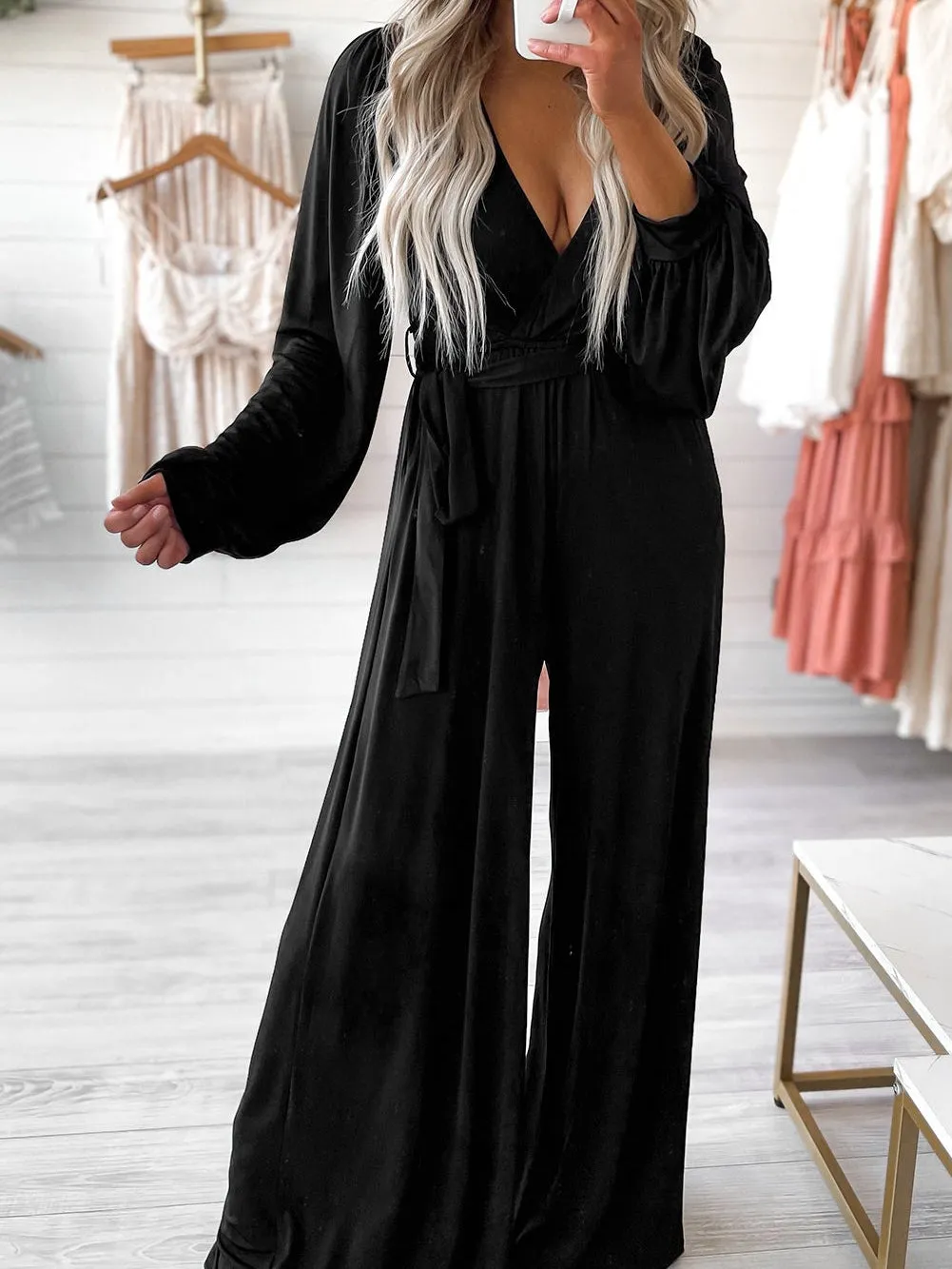 Black Jumpsuit with Wrap V-Neck Detail