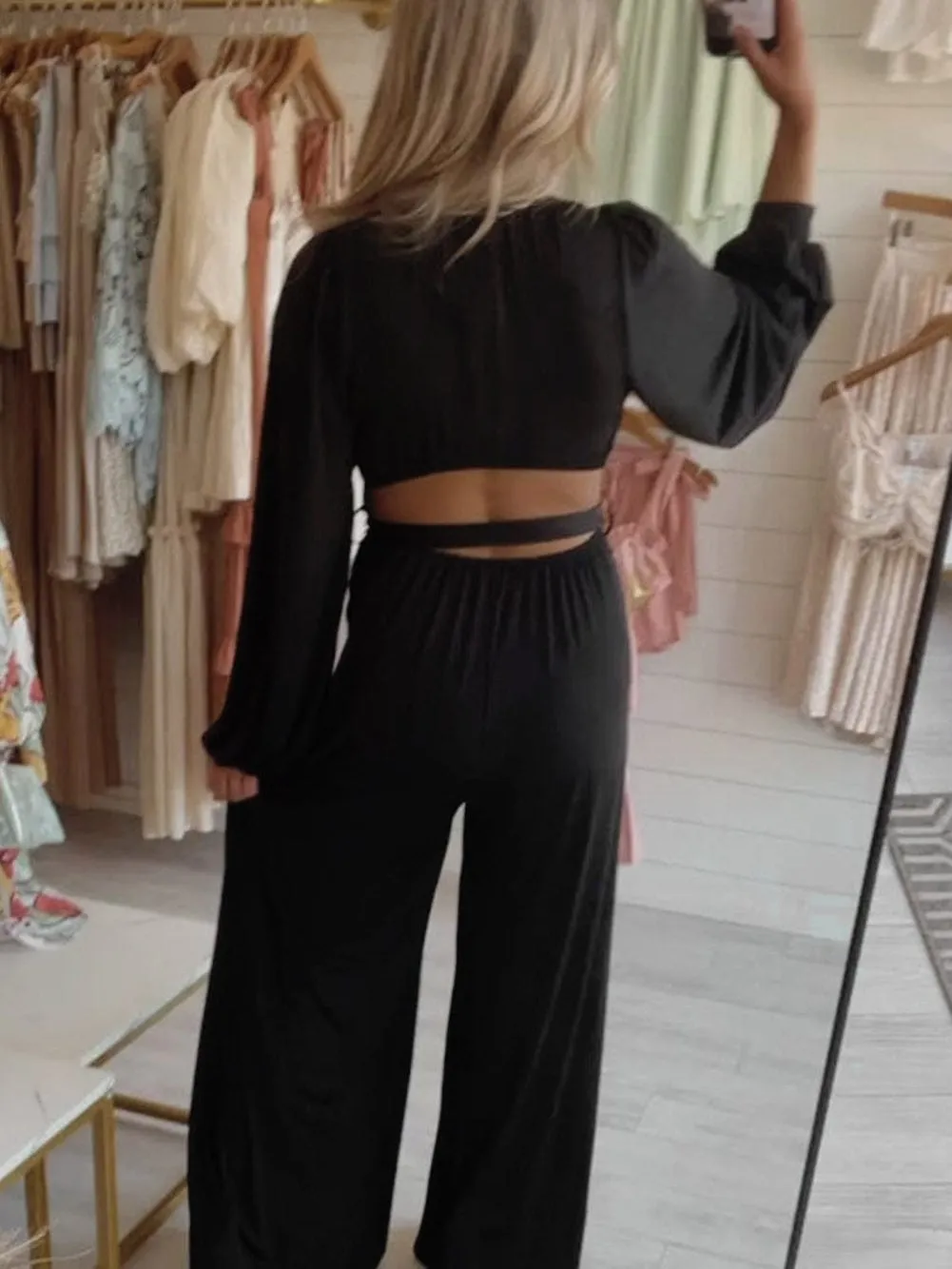 Black Jumpsuit with Wrap V-Neck Detail