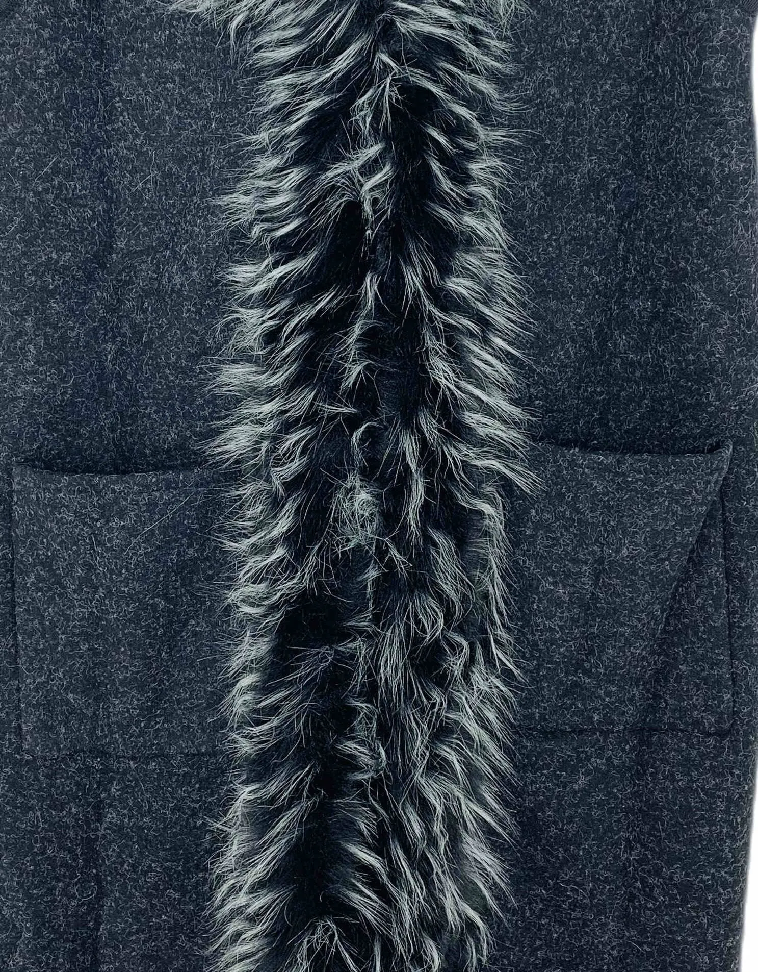 Black Marled Faux Fur-Front Side-Pocket Vest