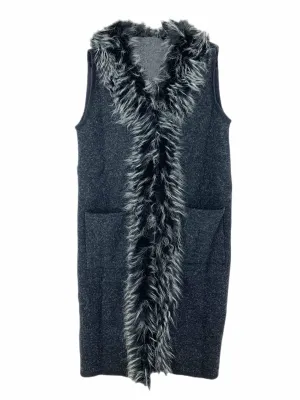 Black Marled Faux Fur-Front Side-Pocket Vest