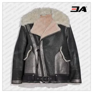 Black Oversized Shearling Aviator Fur Jacket