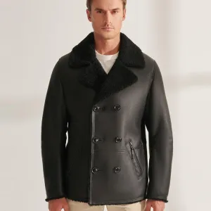 Black Sheepskin Shearling Aviator Coat