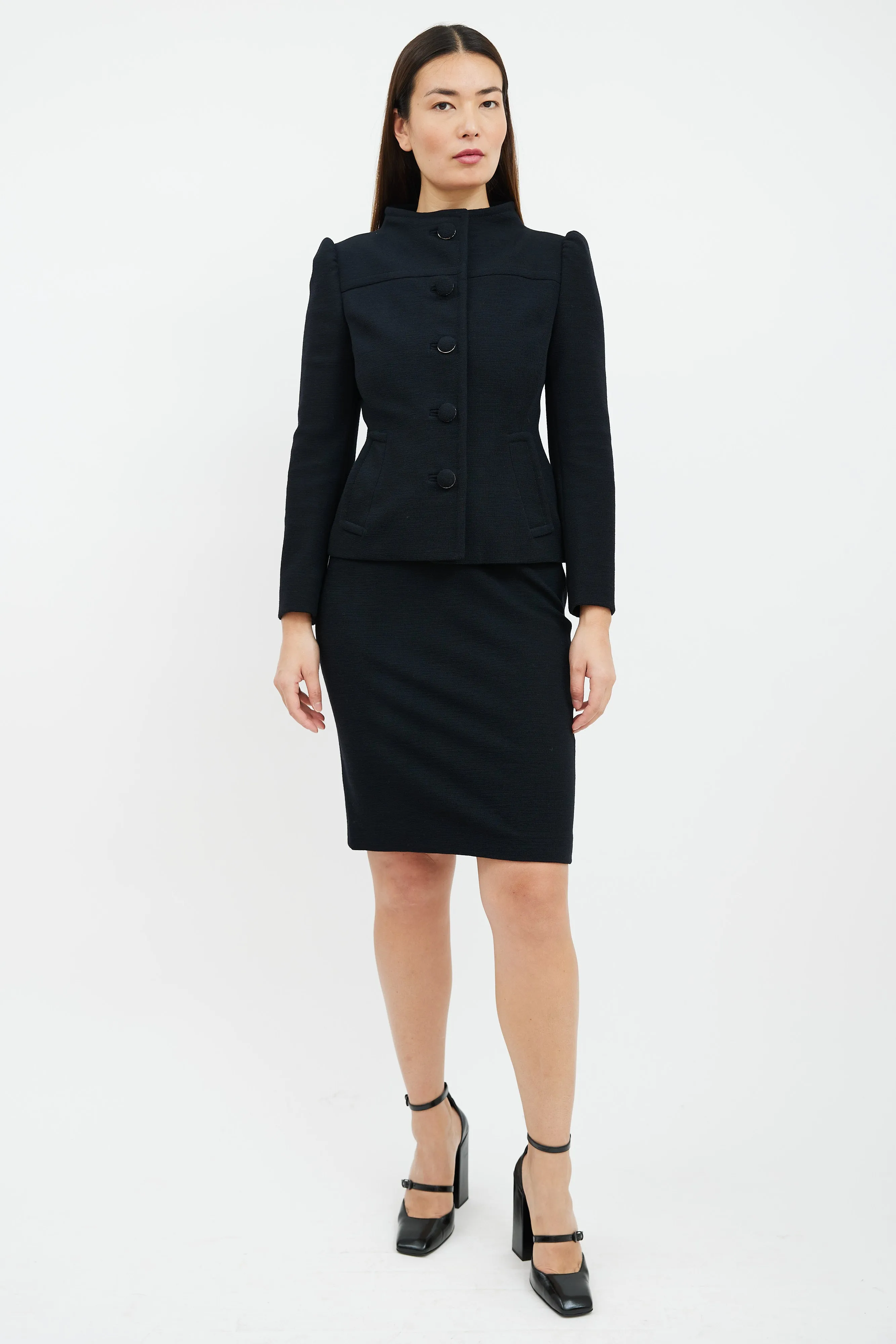 Black Wool Blazer & Skirt Suit