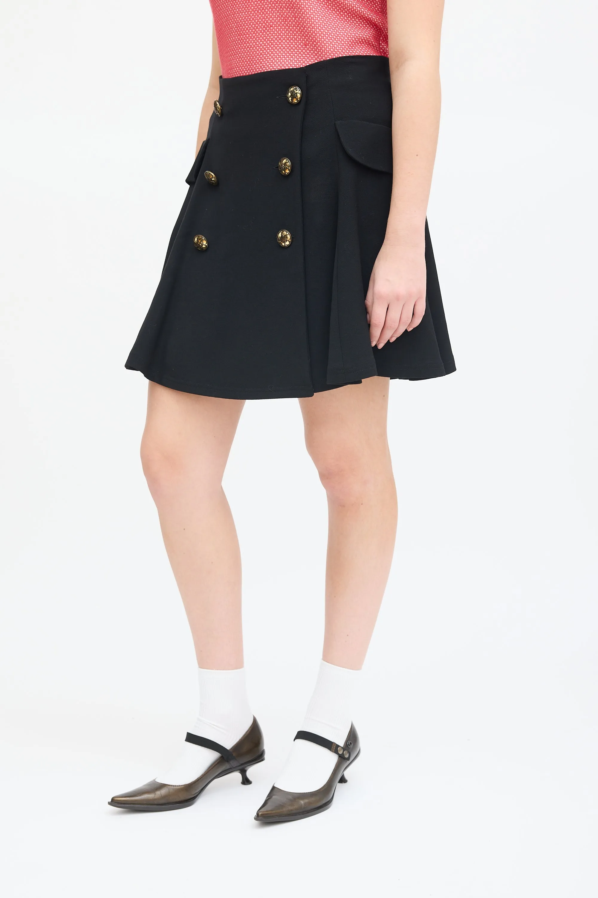 Black Wool Buttoned Circle Skirt