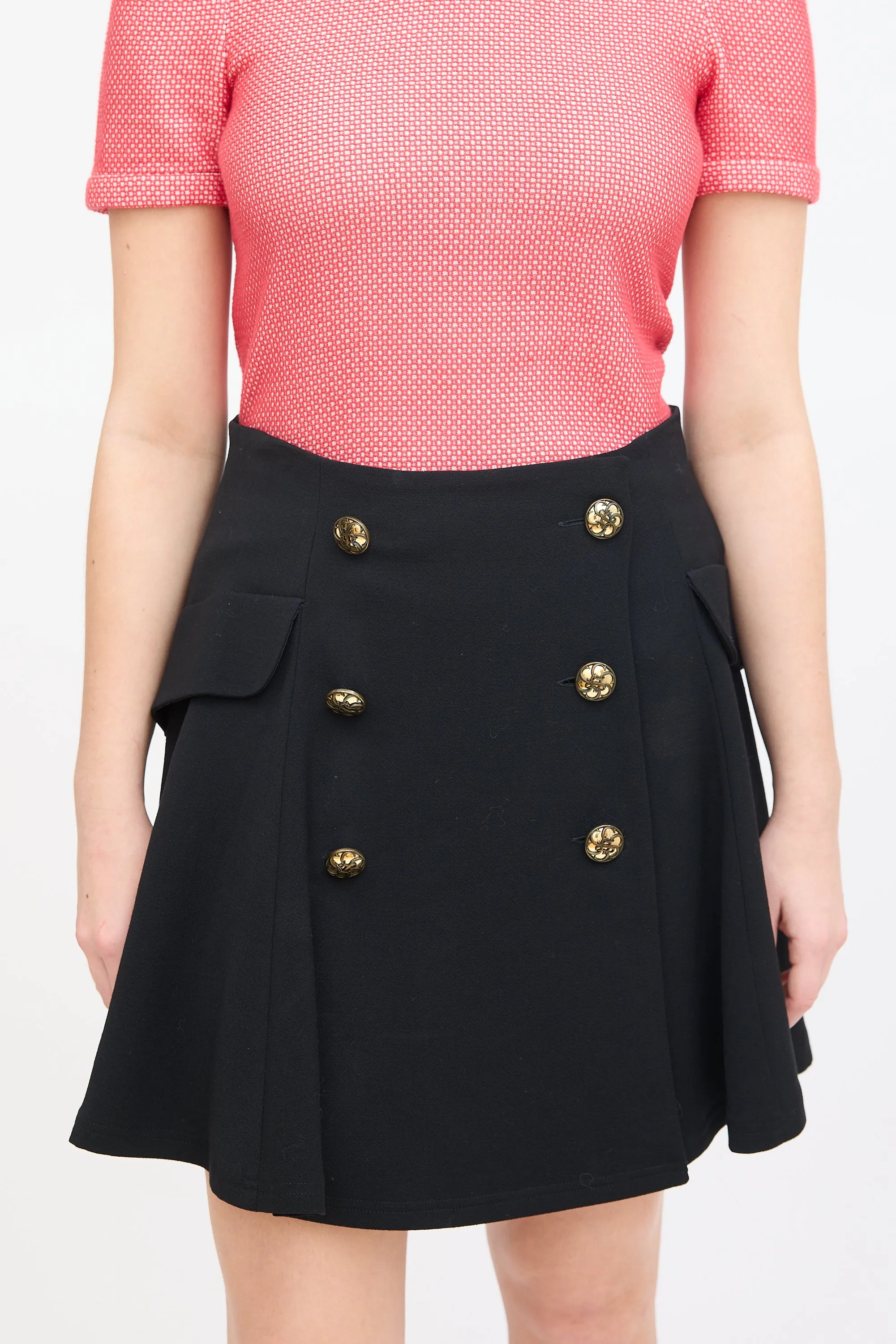 Black Wool Buttoned Circle Skirt