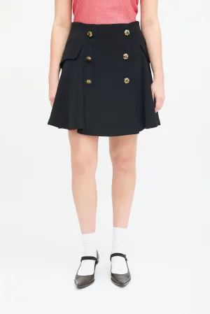 Black Wool Buttoned Circle Skirt