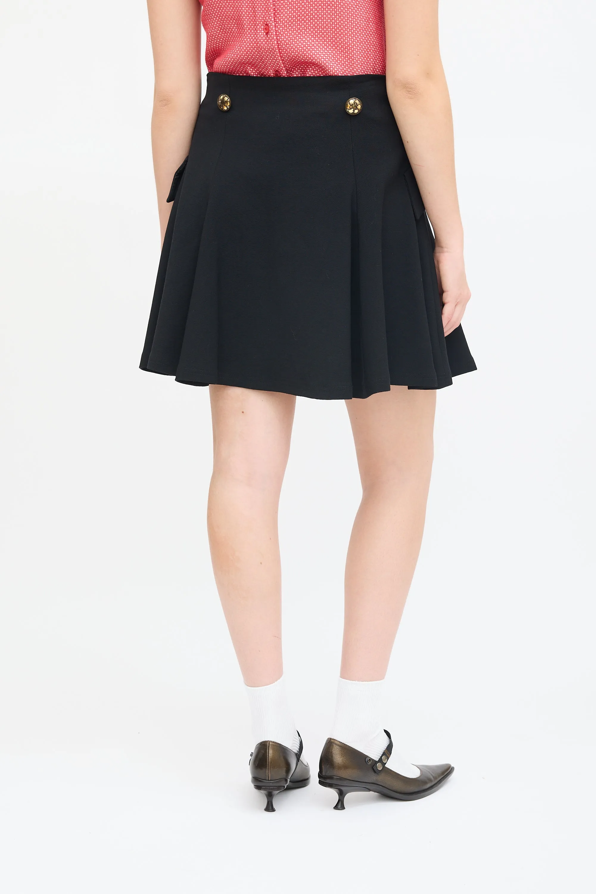 Black Wool Buttoned Circle Skirt