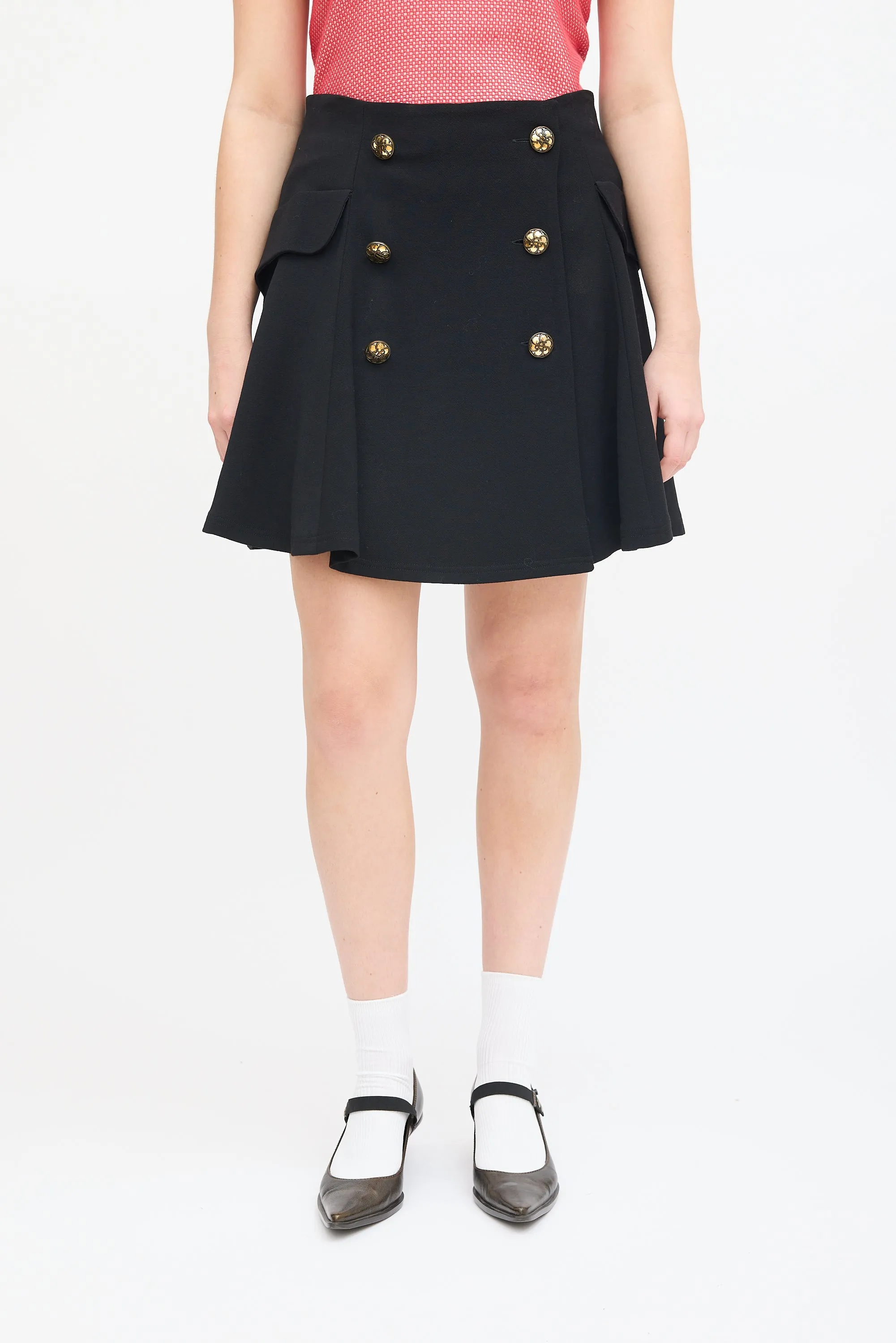 Black Wool Buttoned Circle Skirt