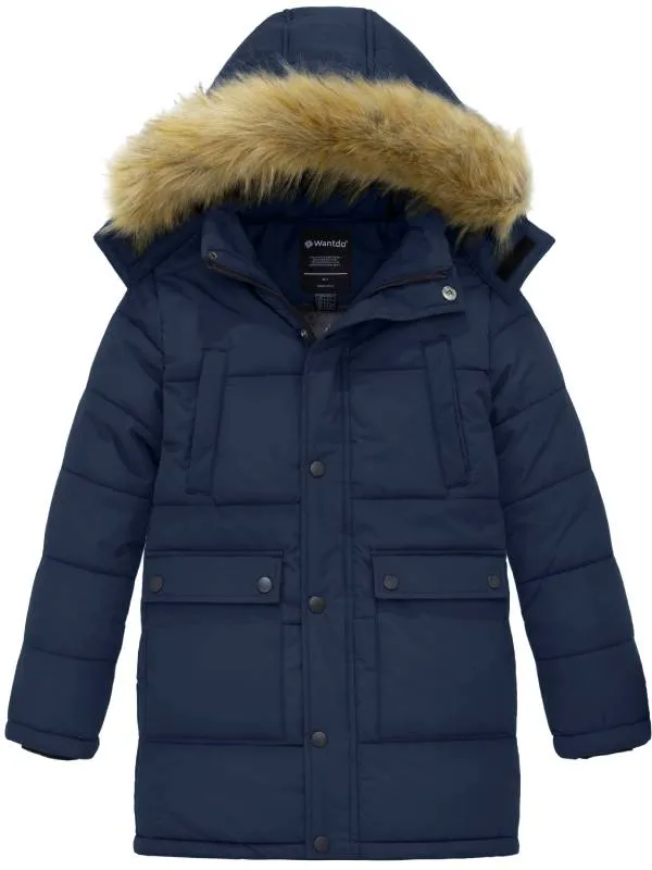 Boy's Mid-Long Warm Winter Coat Quilted Fleece Lined Puffer Jacket