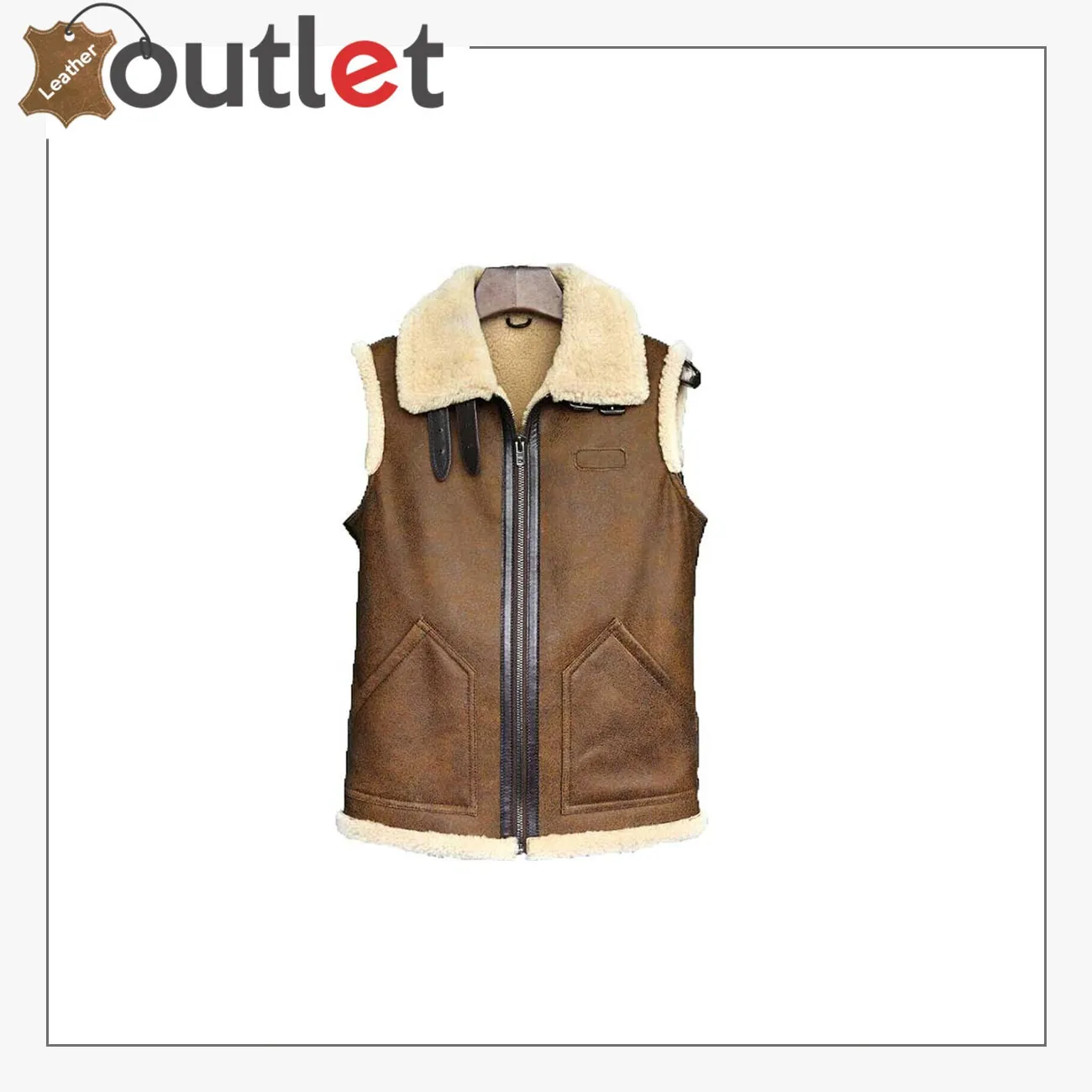 Brown Leather Vest With warm faux fur