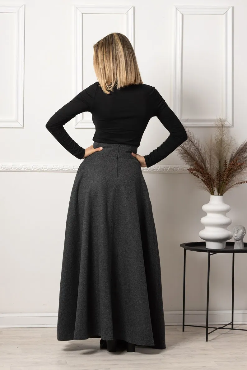 Brown Plaid High Waisted Wool Maxi Skirt