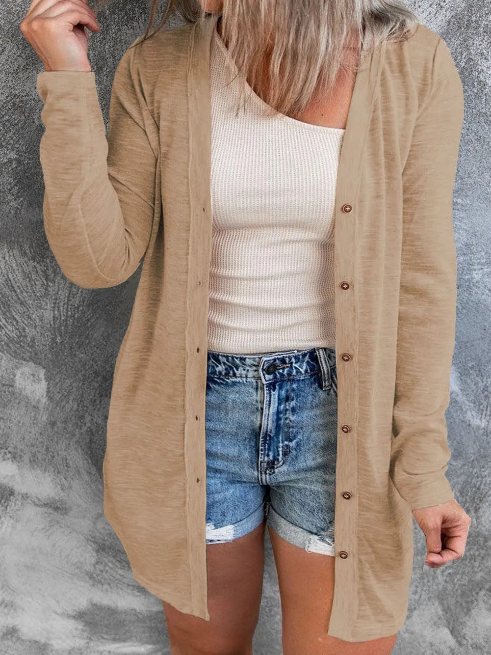 Brown Plus Size Button-Up Longline Cardigan