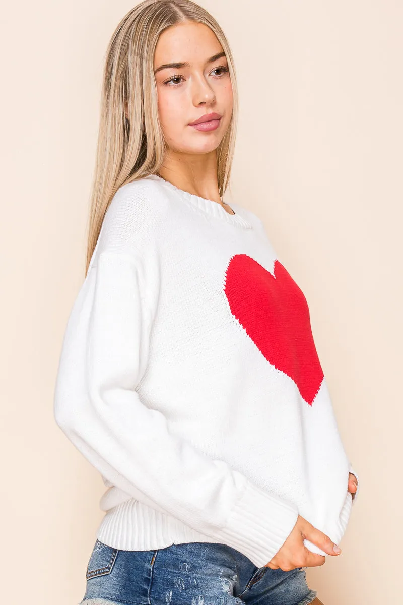 CABLE KNITTED HEART SHAPE VALENTINE SWEATER