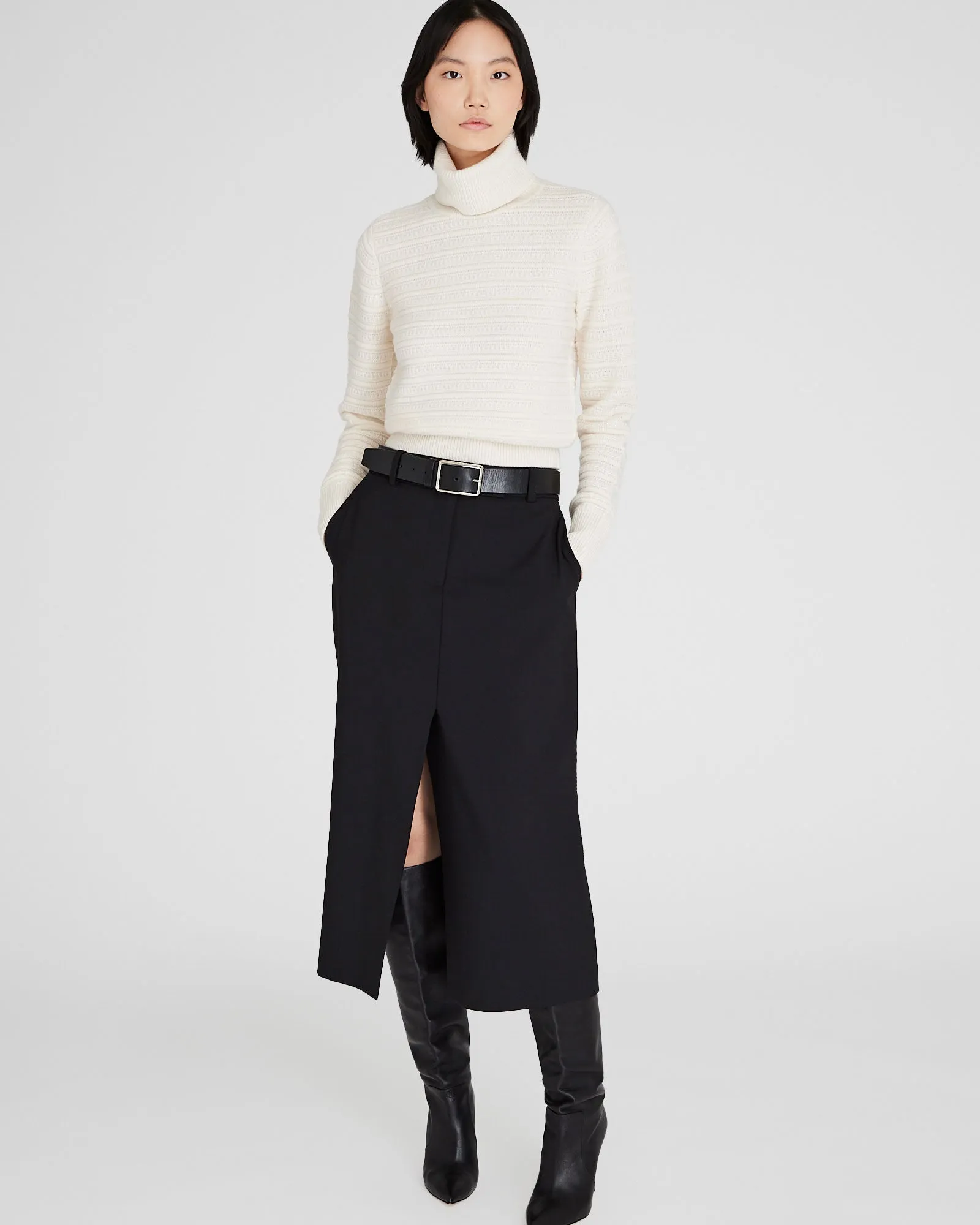 Cashmere Texture Stitch Turtleneck Sweater