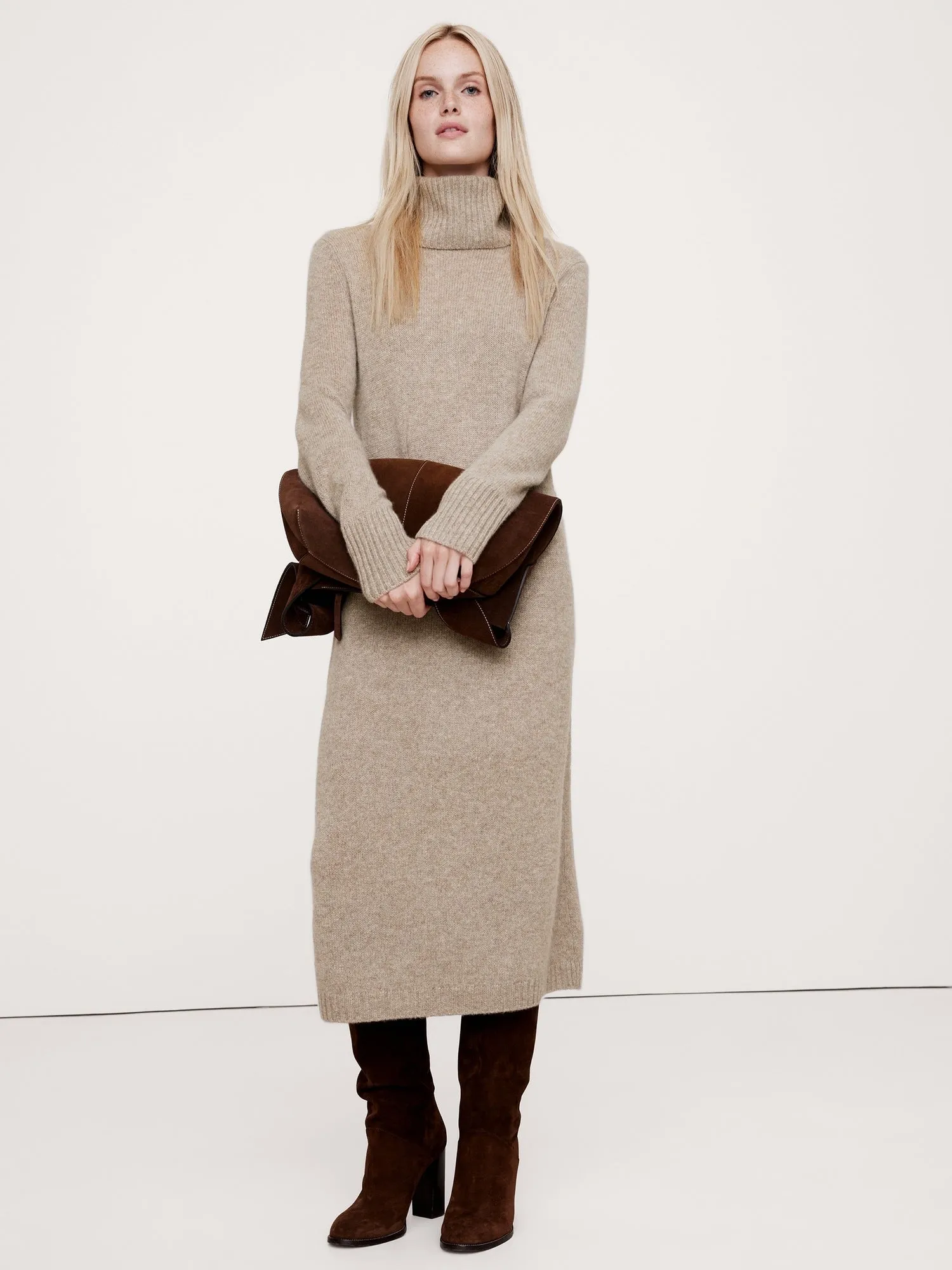 Cashmere Turtleneck Midi Sweater Dress