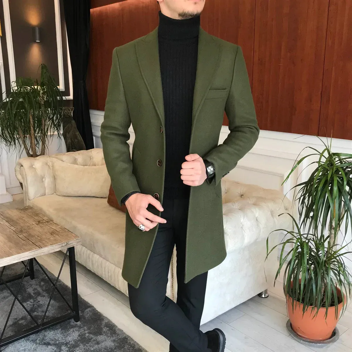 Charleston Dark Green Wool Blend Over Coat by Italian Vega®