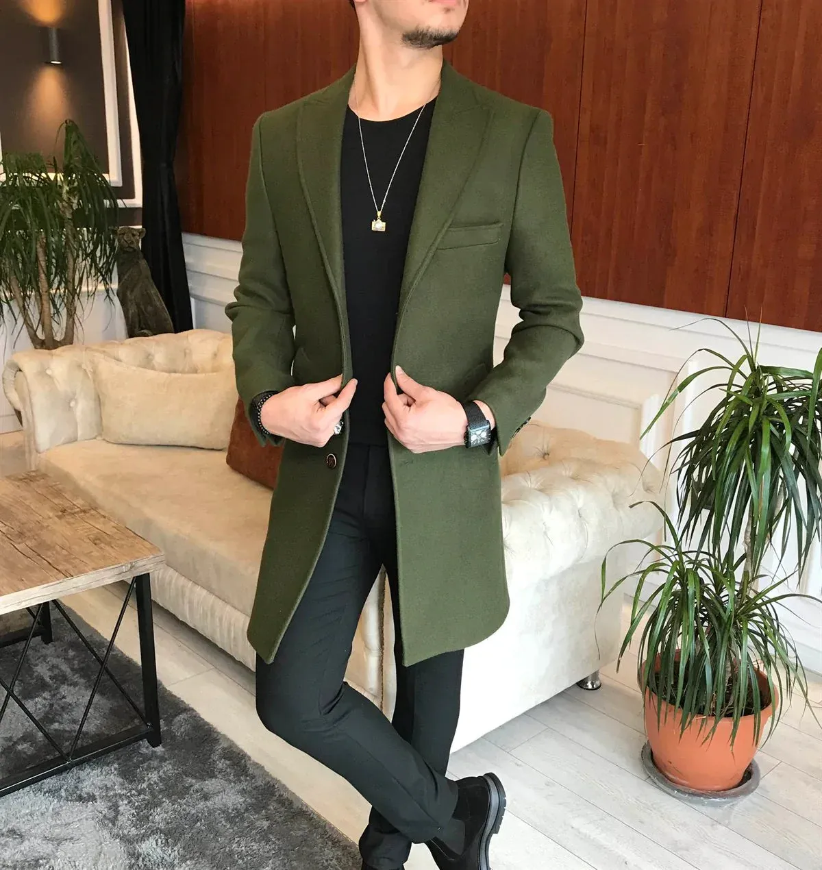 Charleston Dark Green Wool Blend Over Coat by Italian Vega®