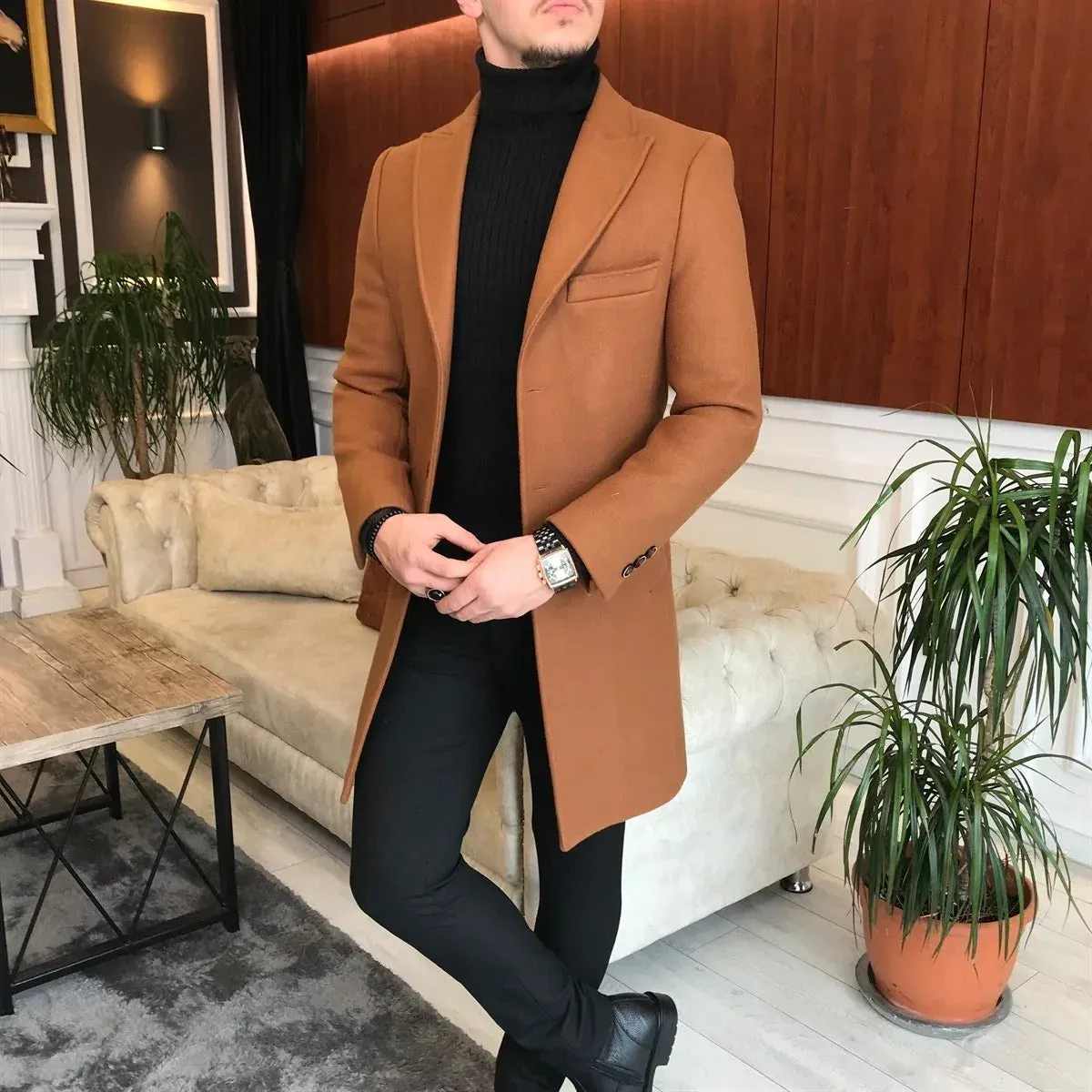 Charleston Tan Wool Blend Over Coat by Italian Vega®