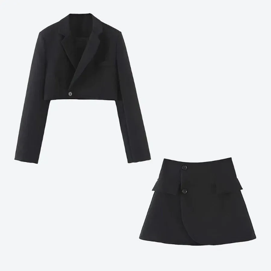 Chic Cropped Blazer and High-Waist Skirt Set