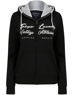 Cirrus Zip Through Fleece Hoodie with Borg Lined Hood in Jet Black - Tokyo Laundry