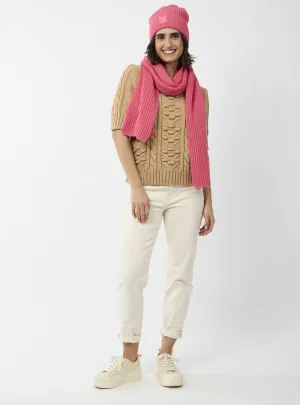 Codello Ribbed Knit Soft Wool Blend Scarf Pink