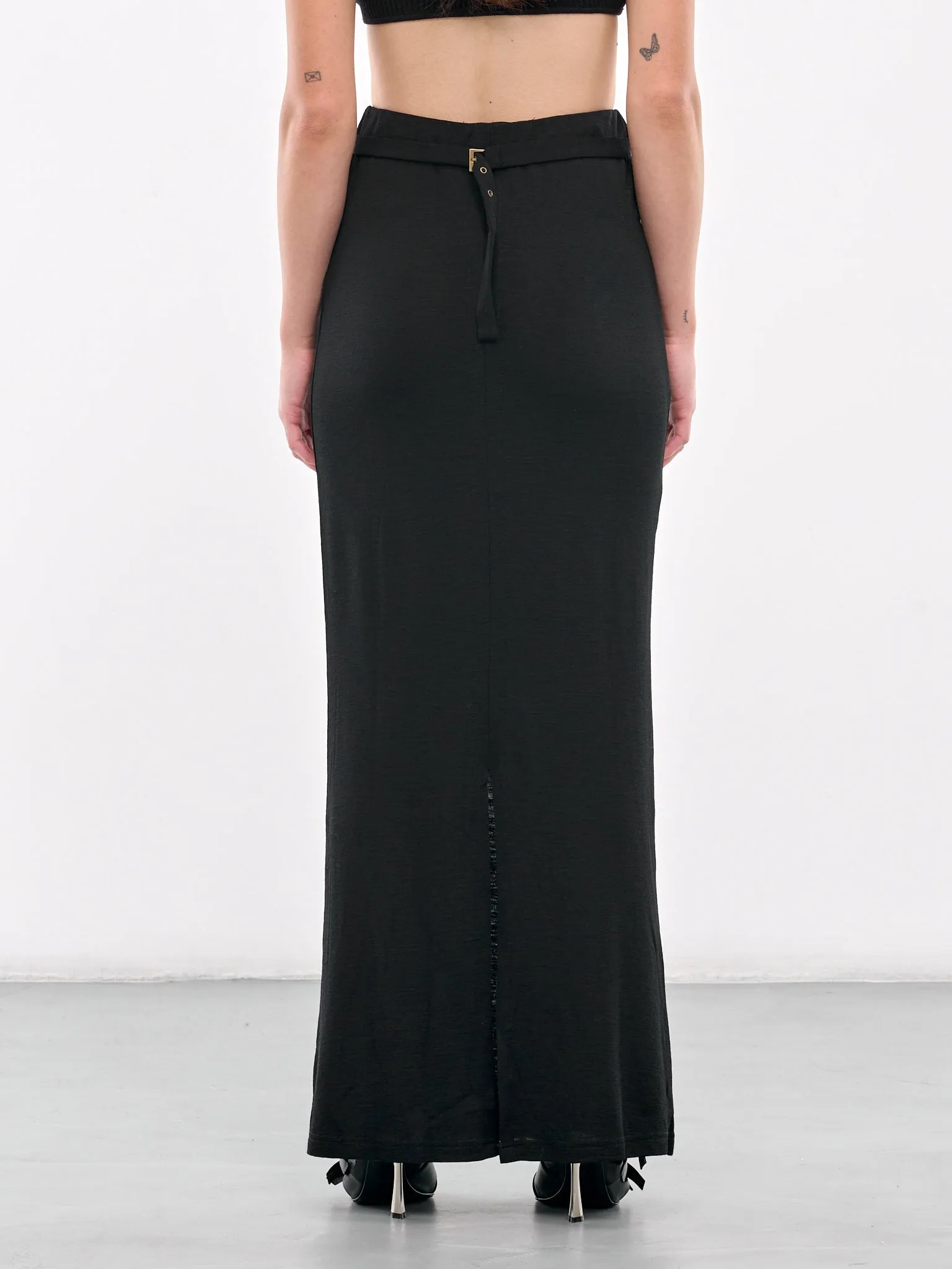 Cross Detailed Maxi Skirt (SK-01BK-BLACK)