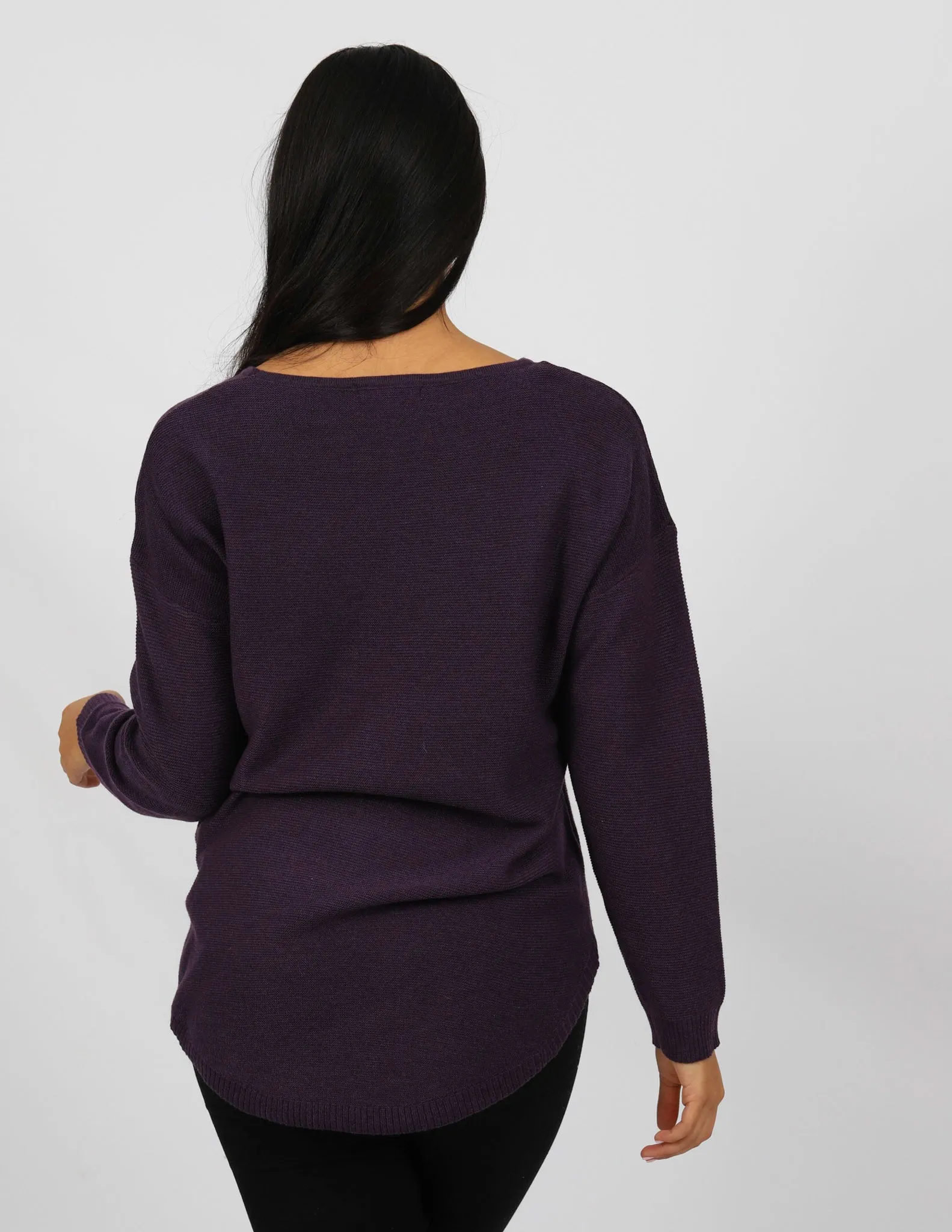 Curved Hem Pullover Knit Top - Dark Shades