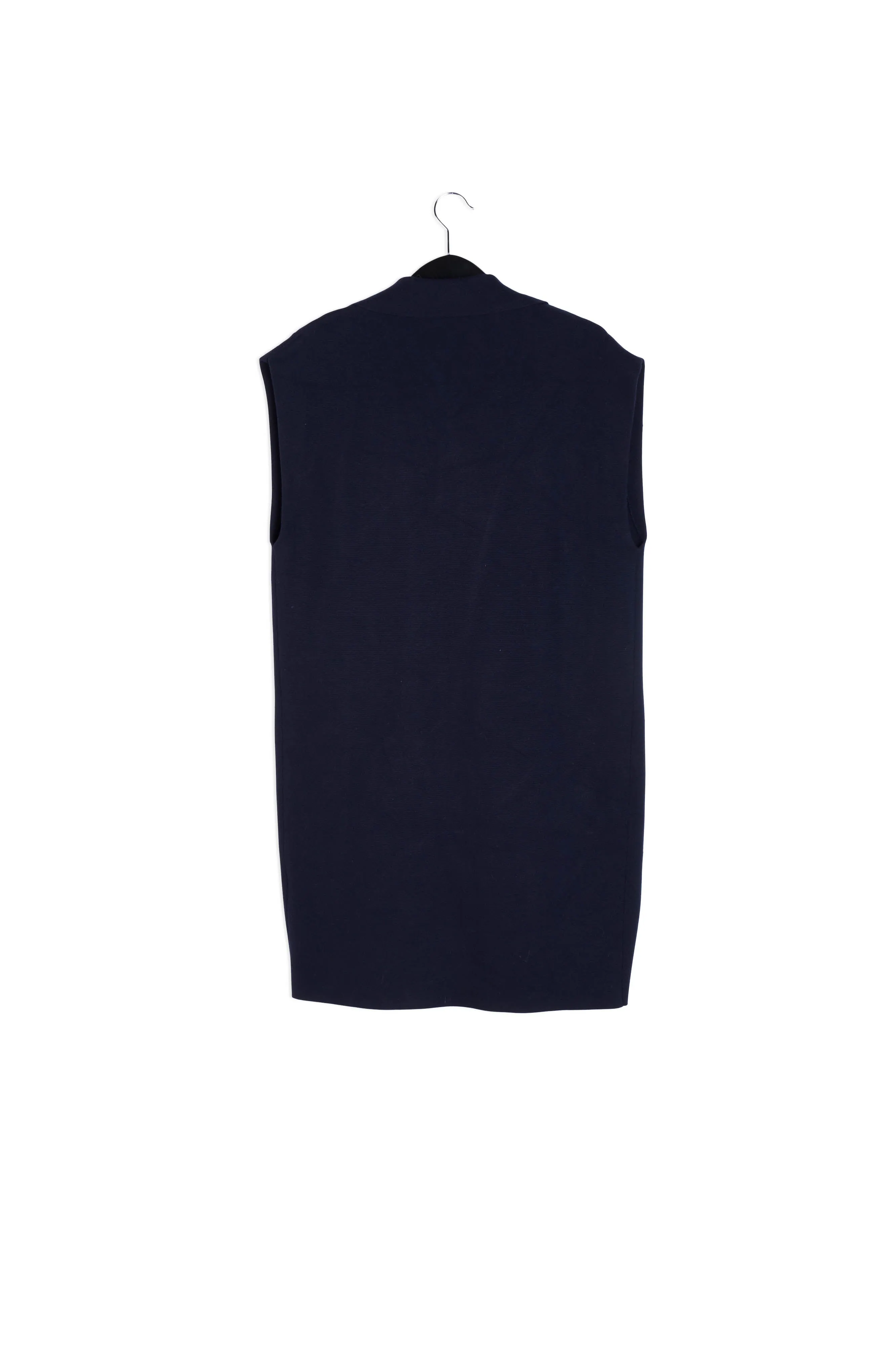 Dark blue sleeveless midi-length cardigan