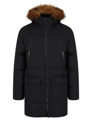 Darryl Padded Parka Coat with Faux Fur Trim Hood in Jet Black - Tokyo Laundry