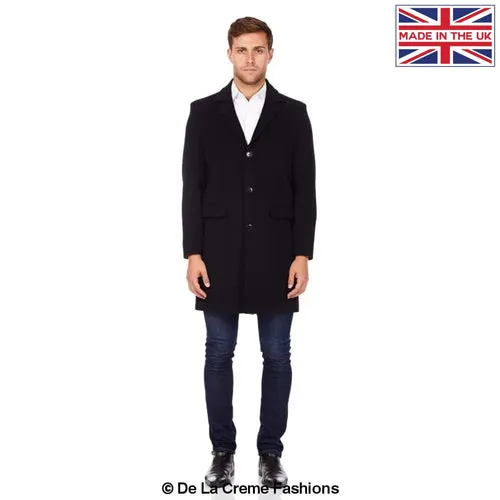 De La Creme MAN - Men's Classic Wool Blend Overcoat in Black & Camel