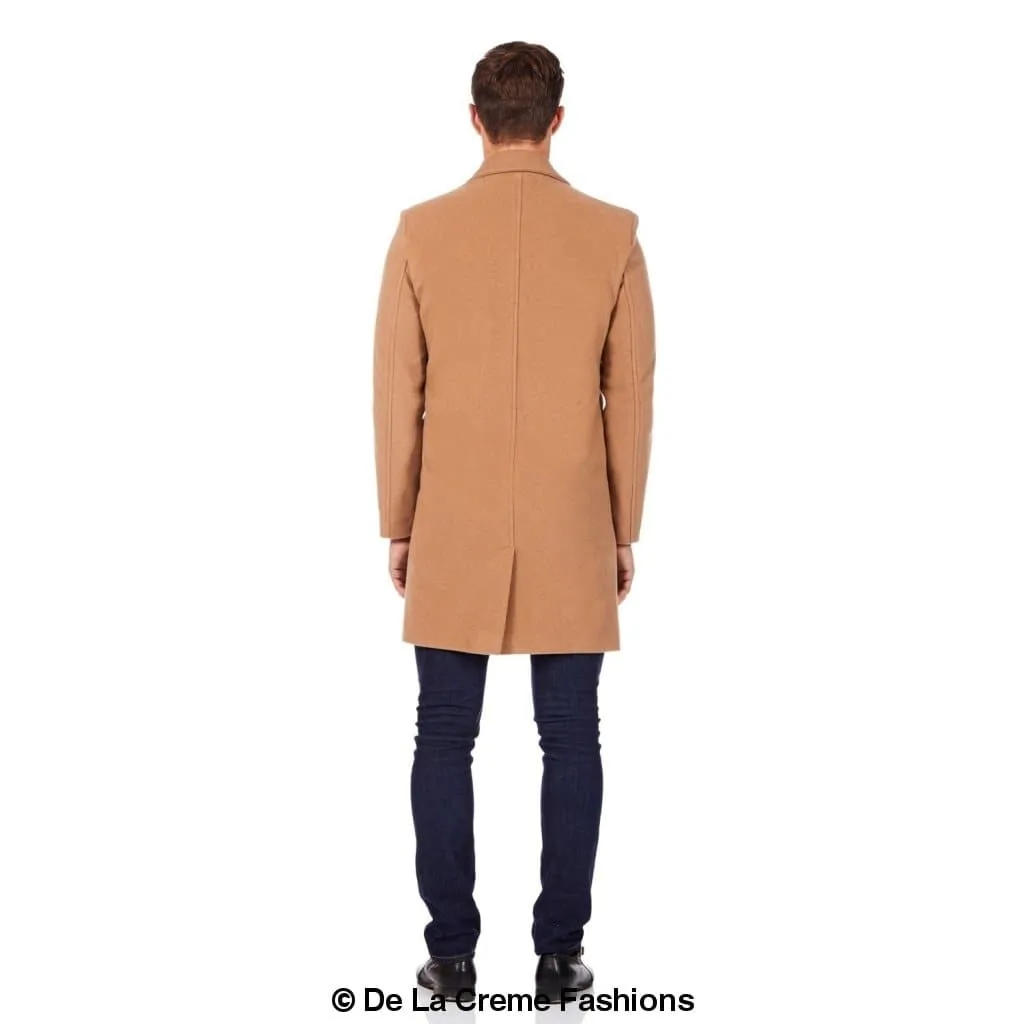 De La Creme MAN - Men's Classic Wool Blend Overcoat in Black & Camel