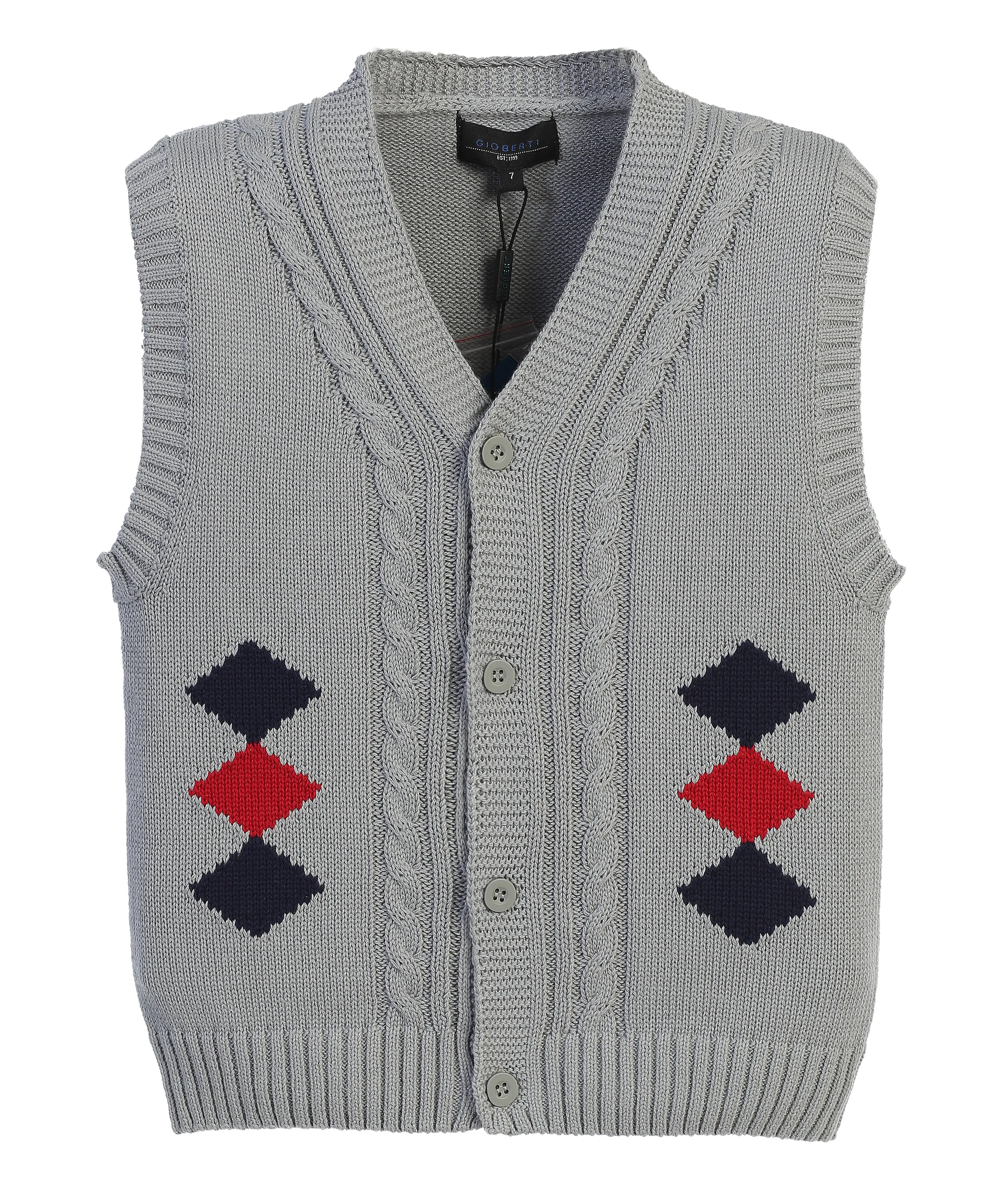 Diamond Print Knitted Vest 100% Cotton - Gray