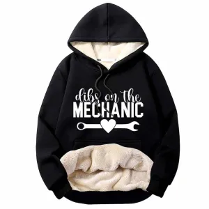 Dibs On The Mechanic Wrench Fleece Sherpa Lined Hoodie